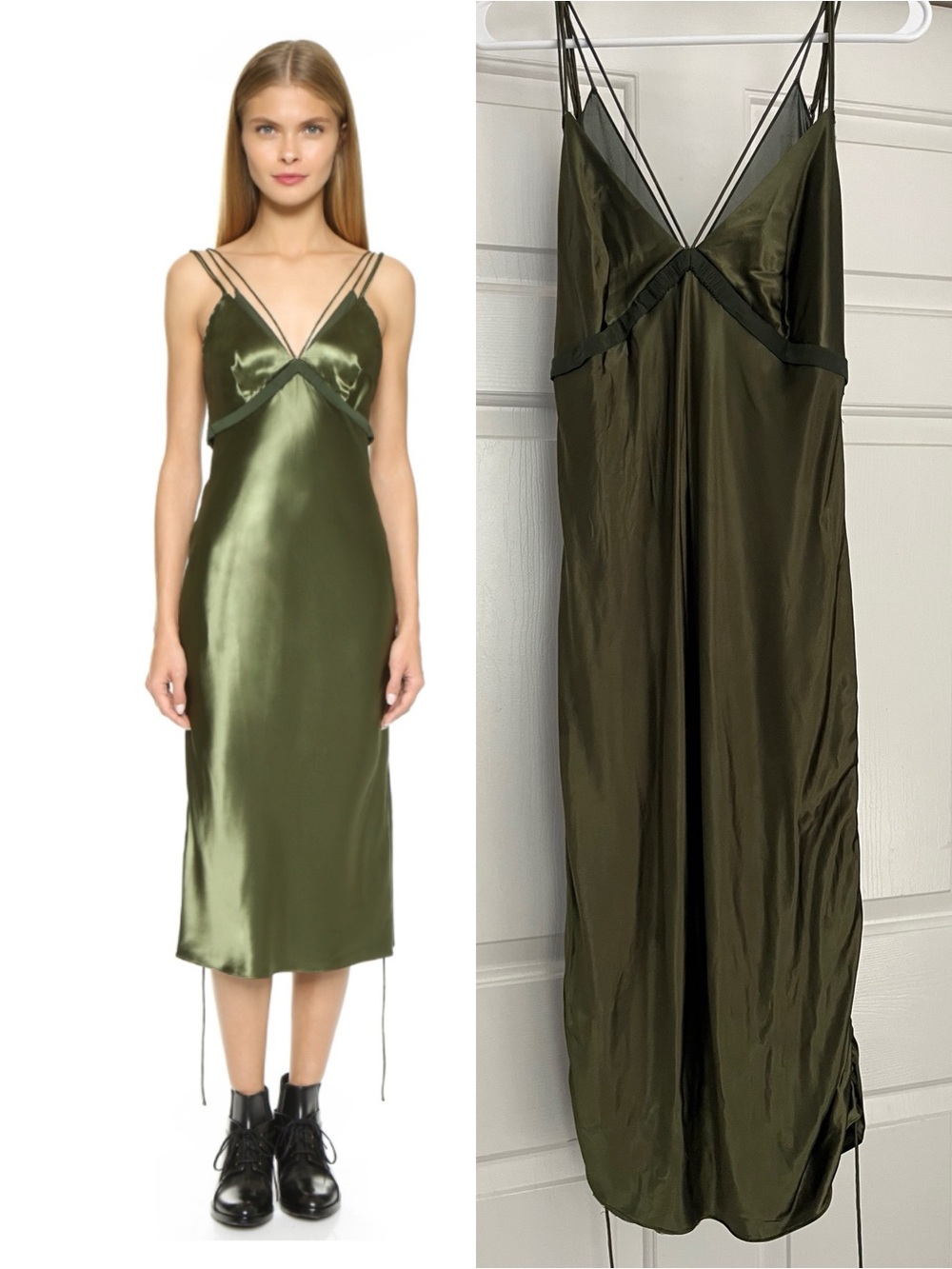 ALEXANDER WANG Bias Cut Satin Slip Dress in Serpentine Olive Green Size 10
